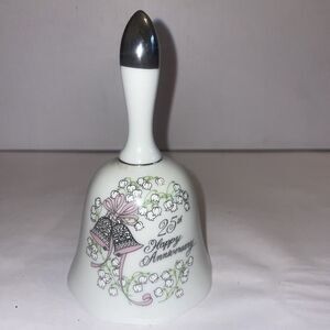 PORCELAIN HAND PAINTED BELL  25th Anniversary Silver SIGNED GEORGE‎ JAPAN Gift